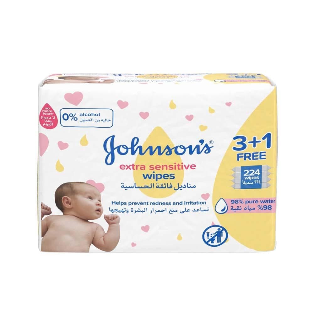 Johnsons Extra Sensitive 3+1 - 224 Baby Wipes