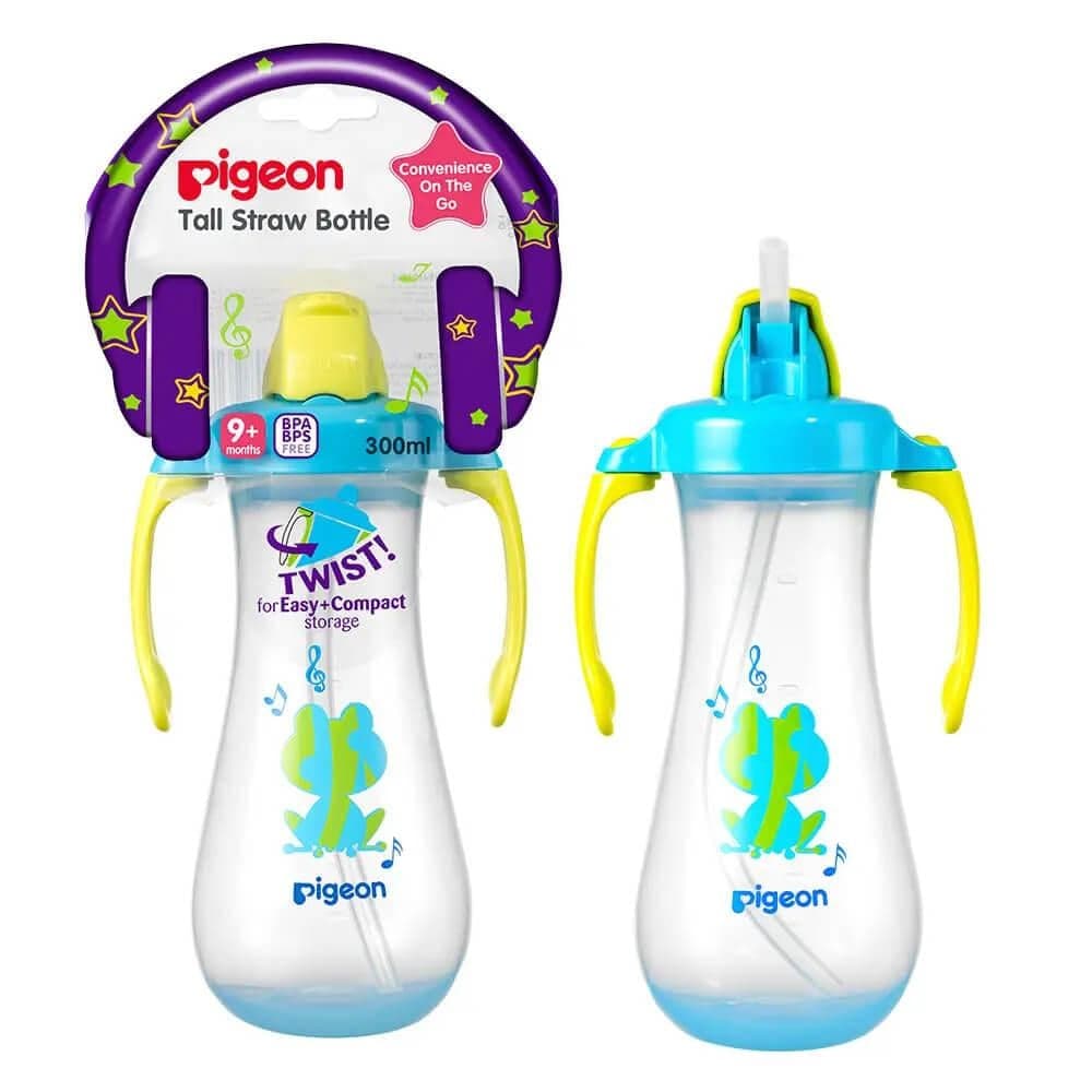 PIGEON TALL STRAW BOTTLE 300ML BLUE