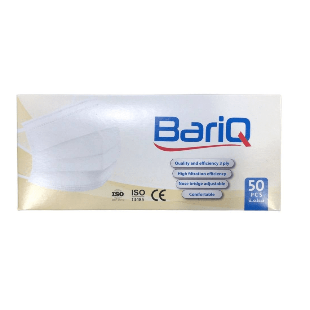 Barq 3-ply white face masks, 50 pieces