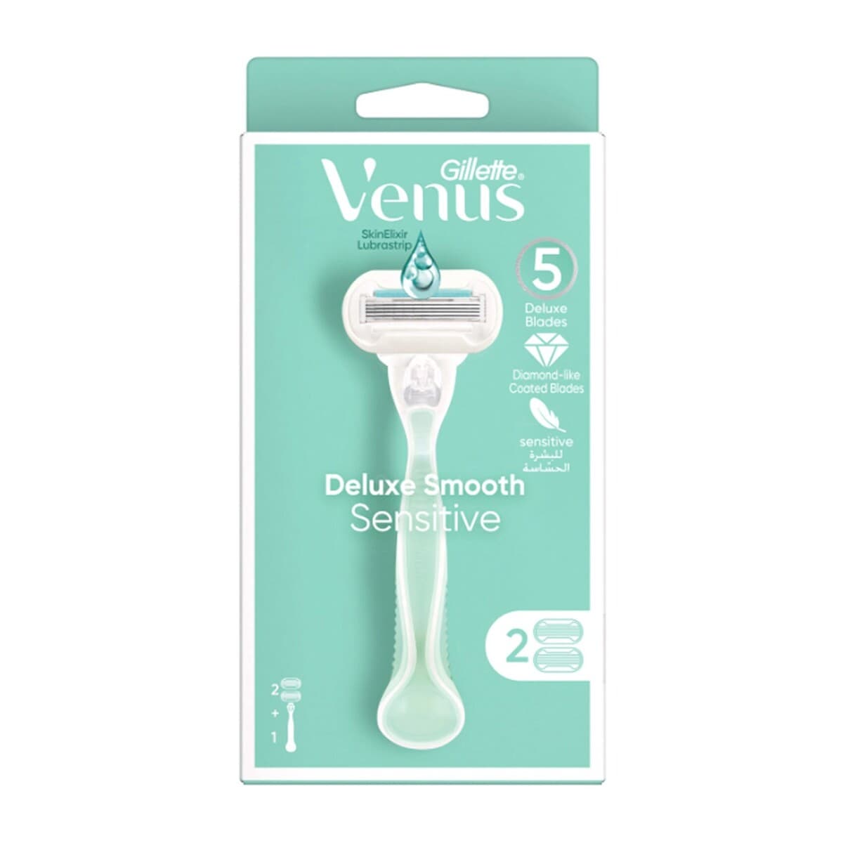 Gillette Deluxe Smooth Sensitive فينوس جليت مكينة 5شفرات للبشرة الحساسة اخضر7292